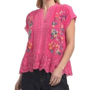 Johnny Was Vibrant Pink Embroidered Blouse ASTRUD BLOUSE
